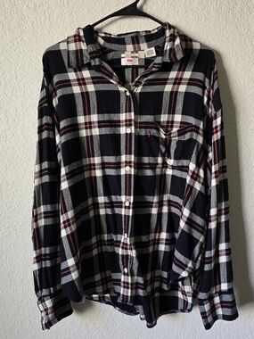 Levi's Black & White Plaid Button-Up Shirt with Red Accents